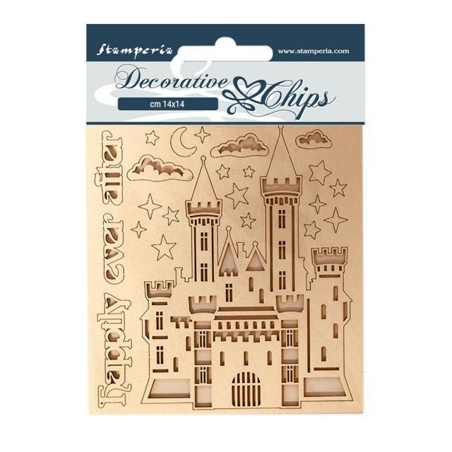 STAMPERIA DECORATIVE CHIPS 14 X 14CM SLEEPING BEAUTY CASTLE - SCB58