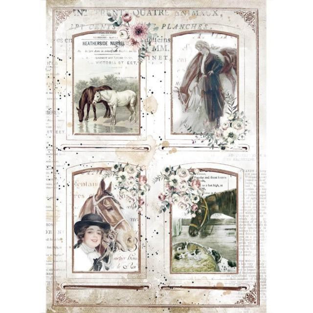 STAMPERIA A4 RICE PAPER ROMANTIC HORSES 4 FRAMES - DFSA4581
