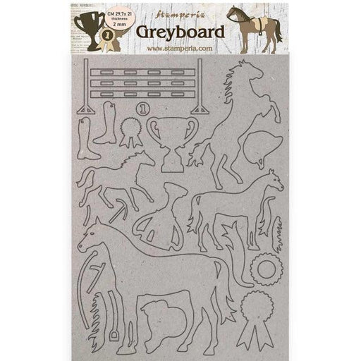 STAMPERIA A4 GREY BOARD 2MM - ROMANTIC HORSES HORSESHOES - KLSPDA434