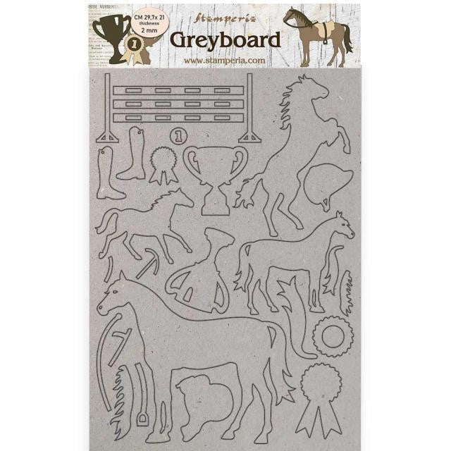 STAMPERIA A4 GREY BOARD 2MM - ROMANTIC HORSES HORSESHOES - KLSPDA434