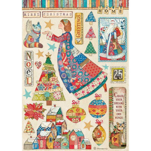 STAMPERIA A4 RICE PAPER CHRISTMAS PATCHWORK ELEMENTS - DFSA4587