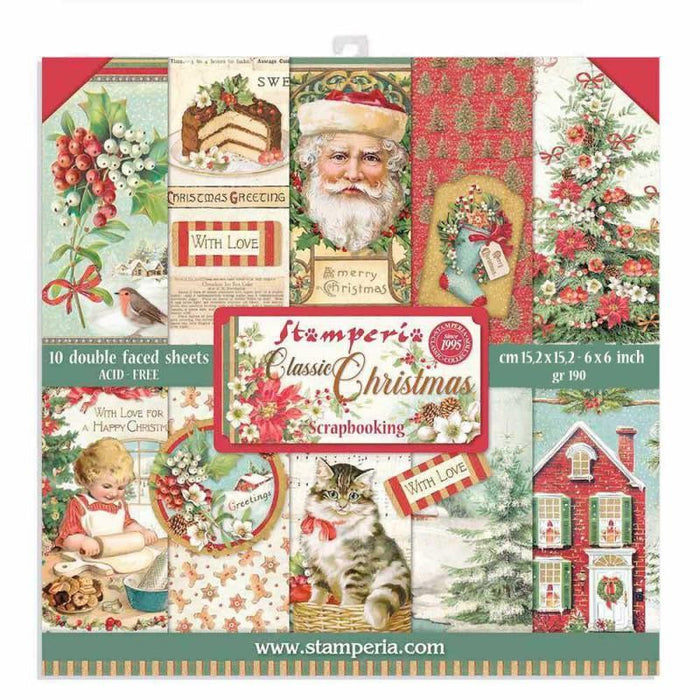 STAMPERIA 6 X 6 PAPER PACK CLASSIC CHRISTMAS - SBBXS06