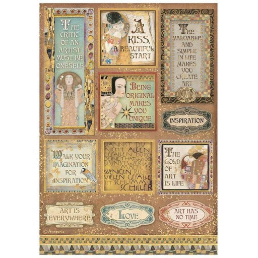 STAMPERIA A4 RICE PAPER KLIMT QUOTES AND LABELS - DFSA4641