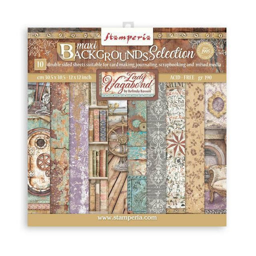 STAMPERIA 12X12 PAPER PACK BACKGROND LADY VAGABOND - SBBL100