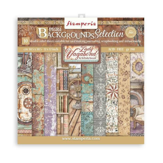 STAMPERIA 12X12 PAPER PACK BACKGROND LADY VAGABOND - SBBL100