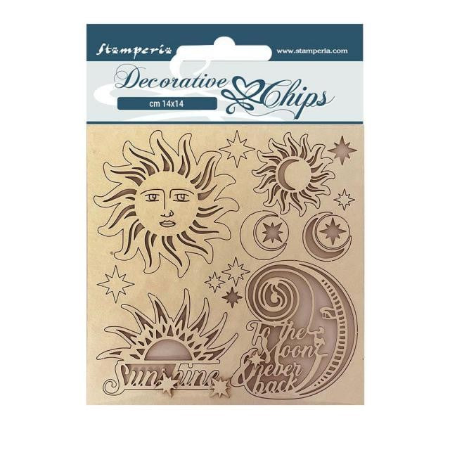 STAMPERIA DECORATIVE CHIPS 14 X 14CM ALCHEMY SUN AND MOON - SCB112