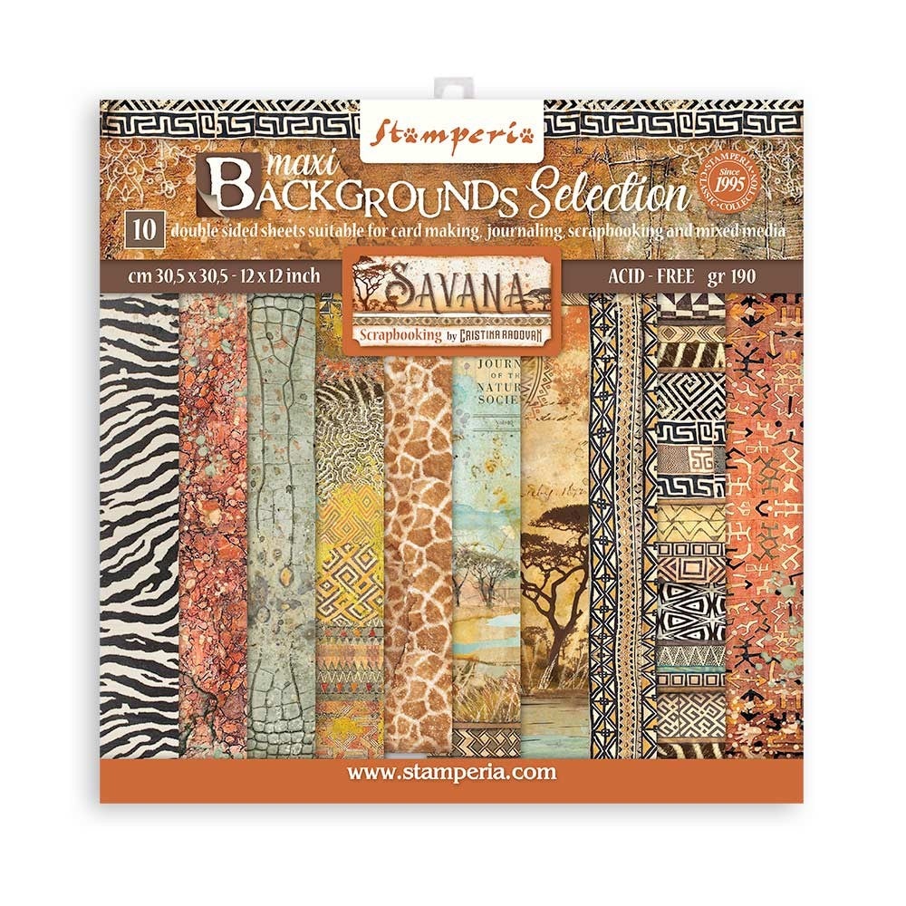 STAMPERIA 12X12 PAPER PACK MAXI BACKGROUND SELECTION - SAVAN - SBBL109
