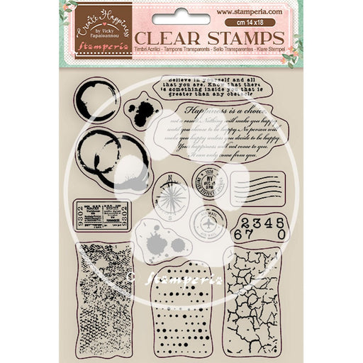 STAMPERIA RUBBER STAMP 14CM X 18CM - CREATE HAPPINESS ELEME - WTK160