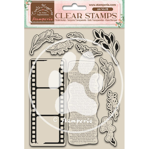 STAMPERIA RUBBER STAMP 14CM X 18CM -CREATE HAPPINESS LEAVES - WTK164