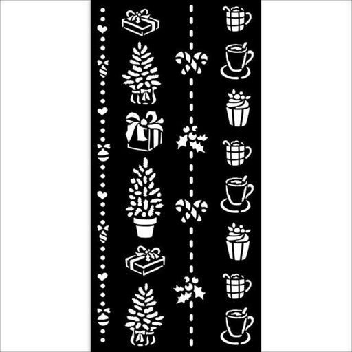 STAMPERIA STENCIL 12X25 - CHRISTMAS BORDER GIFT AND CUPS - KSTDL70
