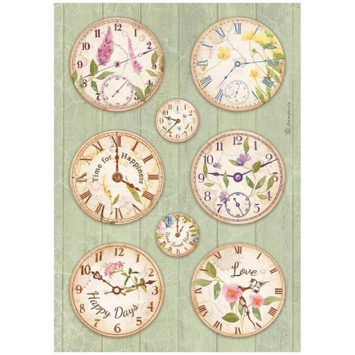 STAMPERIA A4 RICE PAPER PACKED - WELCOME HOME CLOCKS - DFSA4743