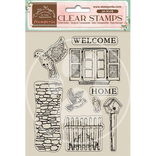STAMPERIA RUBBER STAMP 14CM X 18CM - WELCOME HOME BIRDS - WTK165