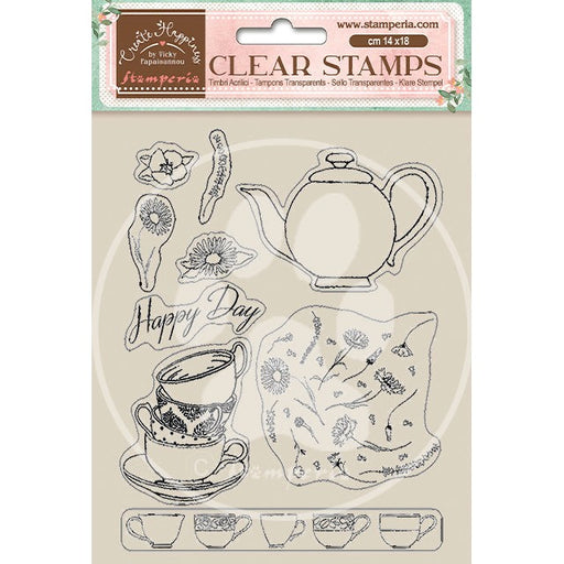 STAMPERIA RUBBER STAMP 14CM X 18CM WELCOME HOME CUPS - WTK166