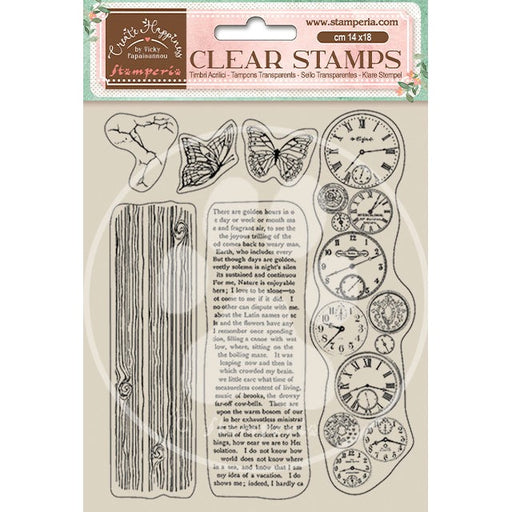 STAMPERIA RUBBER STAMP 14CM X 18CM WELCOME HOME CLOCKS - WTK167