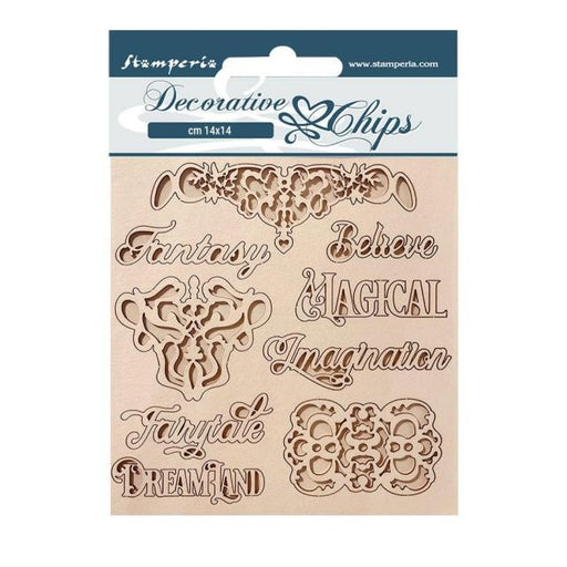 DECORATIVE CHIPS CM 14X14 - MAGIC FOREST WRITING AND PLATES - SCB162