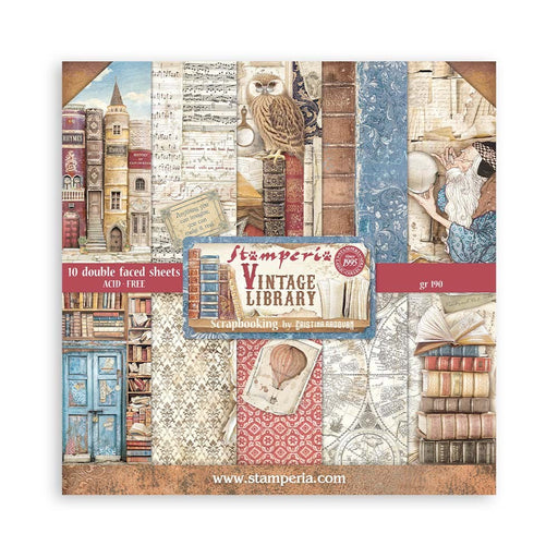 STAMPERIA 8 X 8 PAPER PACK DOUBLE FACE - VINTAGE LIBRARY - SBBS80