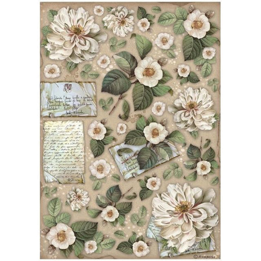 STAMPERIA A4 RICE - VINTAGE LIBRARY FLOWERS LETTERS - DFSA4757