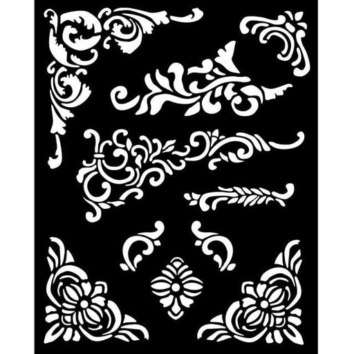 STAMPERIA STENCIL 20CM X 25CM-VINTAGE LIBRARY CORNERS EMBEL - KSTD135