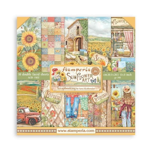 STAMPERIA 8 X 8 PAPER PACK - SUNFLOWER ART - SBBS83