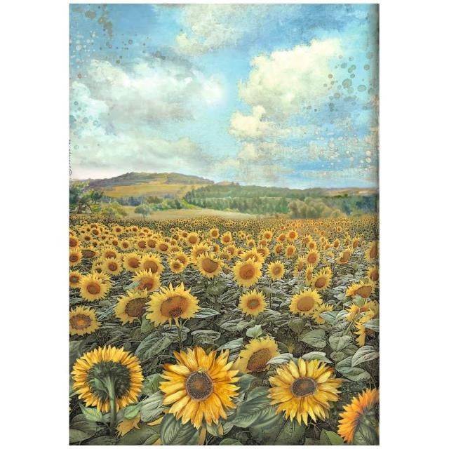 STAMPERIA A4 RICE PAPER PACKED - SUNFLOWER ART LANDSCAPE - DFSA4770