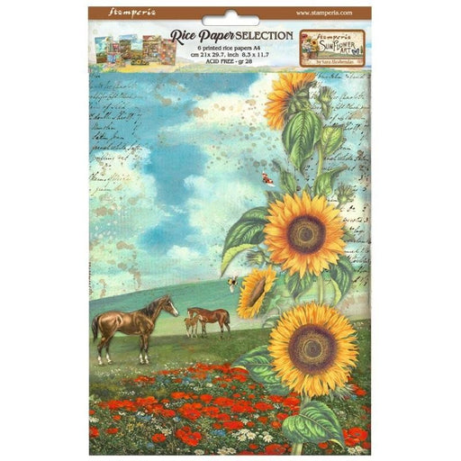 STAMPERIA A4 RICE PAPER PACKED 6 - SUNFLOWER ART - DFSA4XSF