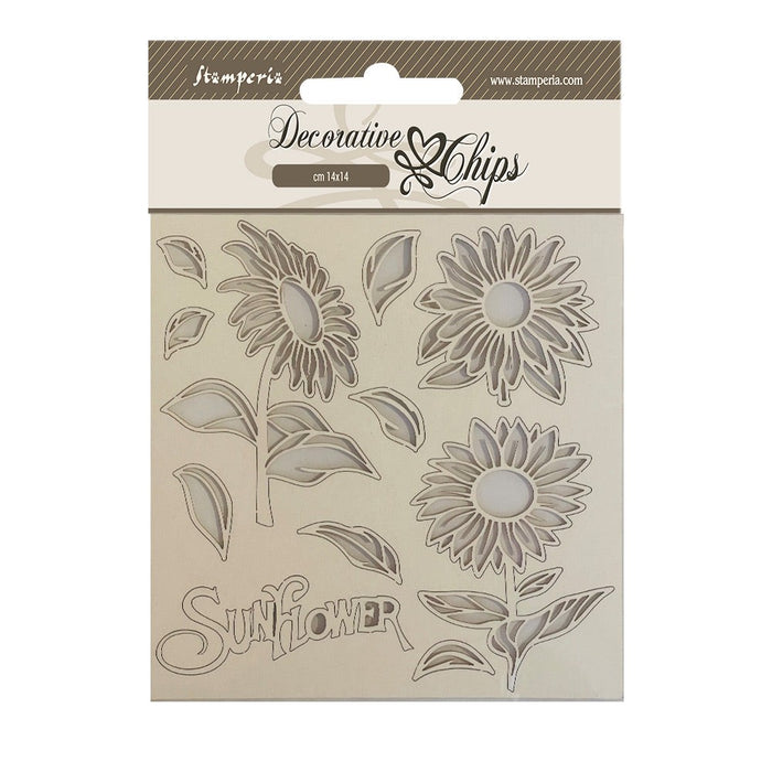 STAMPERIA DECORATIVE CHIPS CM 14X14 SUNFLOWER ART - SCB169