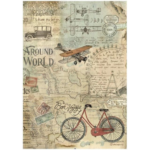 STAMPERIA A4 RICE PAPER PACKED - AROUND THE WORLD BICYCLE - DFSA4776