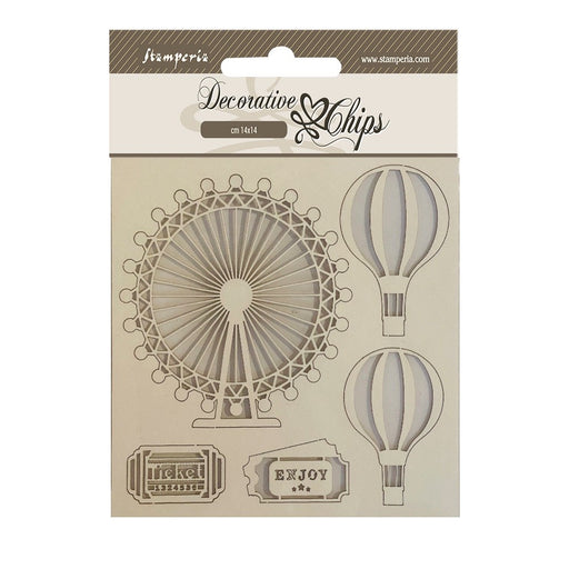 STAMPERIA DECORATIVE CHIPS CM 14X14 AROUND THE WORLD BALLOON - SCB172