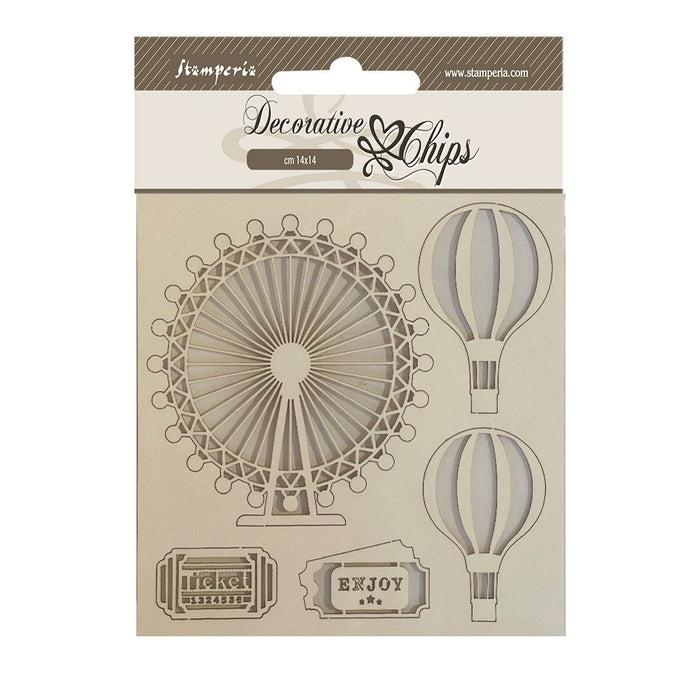 STAMPERIA DECORATIVE CHIPS CM 14X14 AROUND THE WORLD BALLOON - SCB172