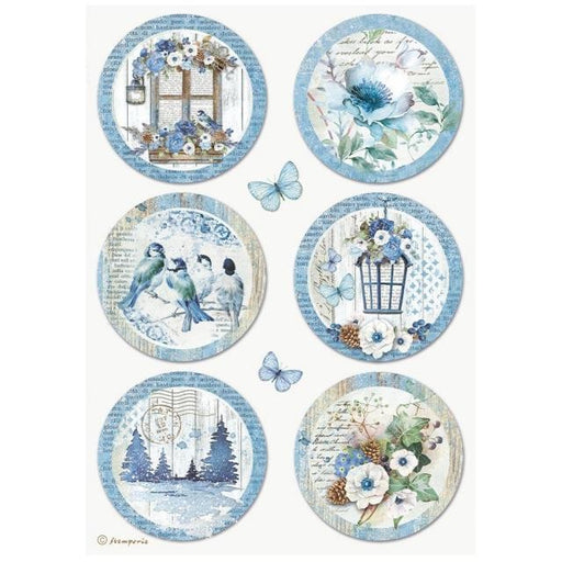 STAMPERIA A4 RICE PAPER PACKED - BLUE LAND ROUNDS - DFSA4788