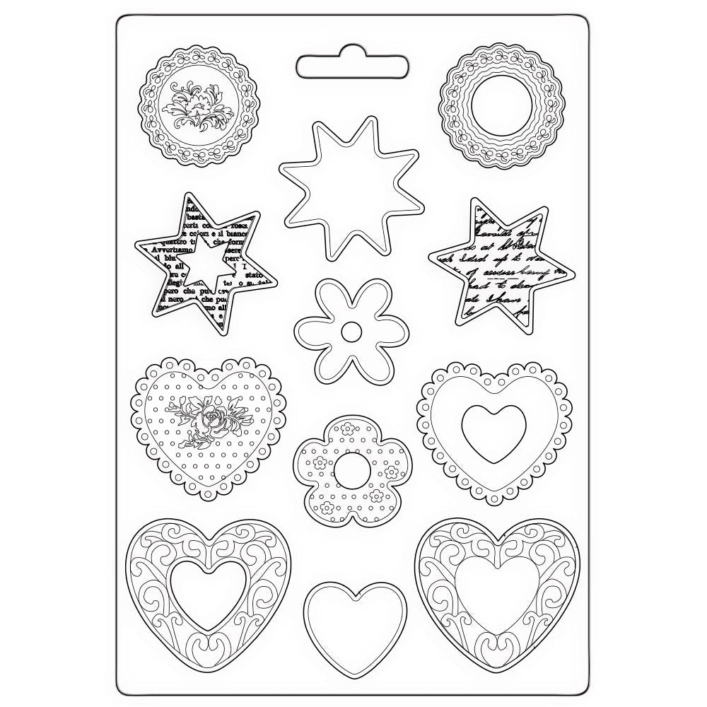 STAMPERIA SOFT MOULDS A4 - BLUE LAND STARS AND HEARTS - K3PTA4563