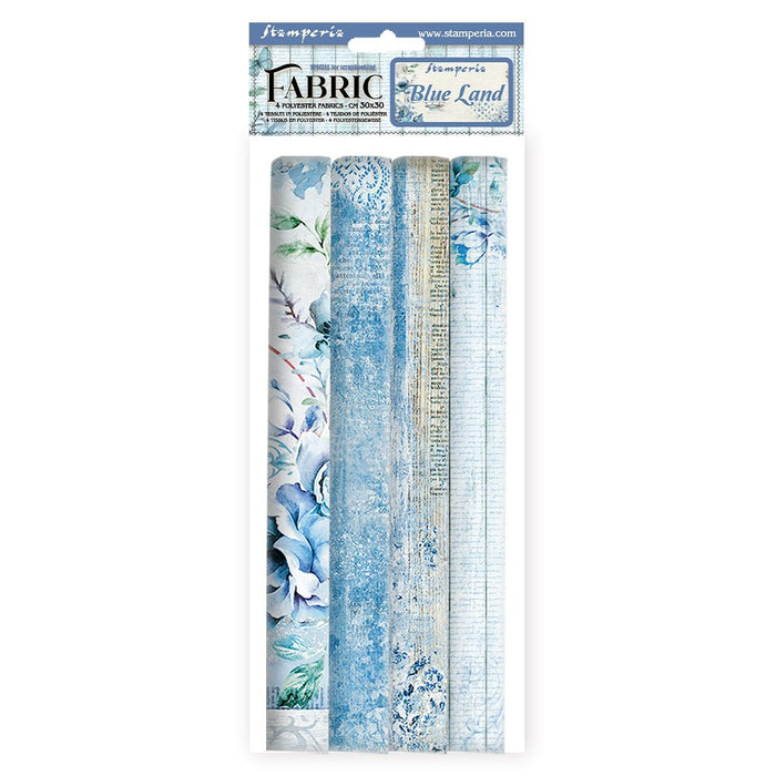 STAMPERIA PACK 4 SHEETS FABRIC CM 30X30- BLUE AND ROSELAND - SBPLT15