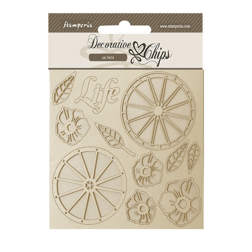 STAMPERIA DECORATIVE CHIPS CM 14X14 - BLUE LAND LIFE WHEELS - SCB173