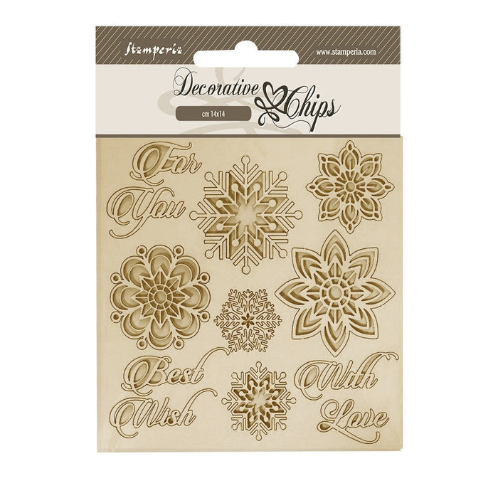 STAMPERIA DECORATIVE CHIPS CM 14X14 SNOWFLAKES - SCB174