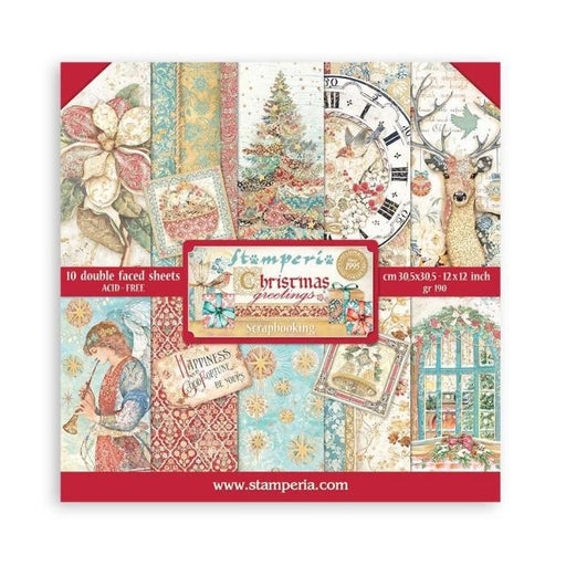 STAMPERIA 12 X 12 PAPER PACK - CHRISTMAS GREETINGS - SBBL137