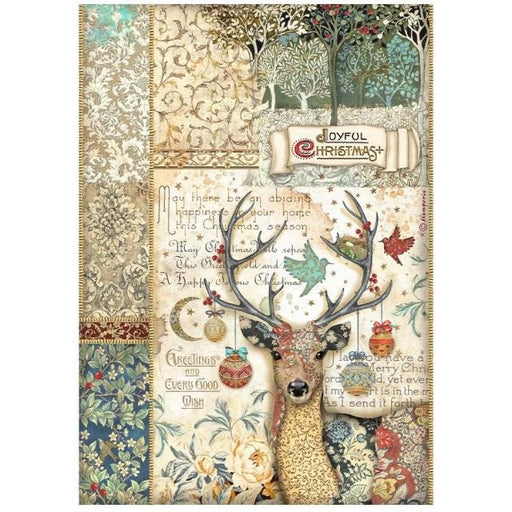 STAMPERIA A4 RICE PAPER PACKED -CHRISTMAS GREETINGS DEER - DFSA4793