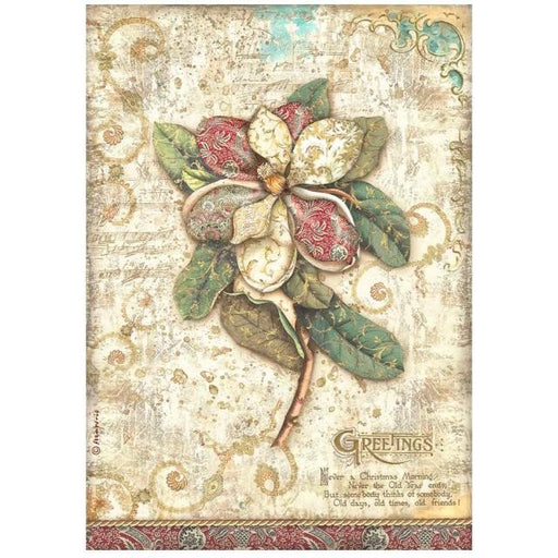 STAMPERIA A4 RICE PAPER PACKED -CHRISTMAS GREETINGS FLOWER - DFSA4794