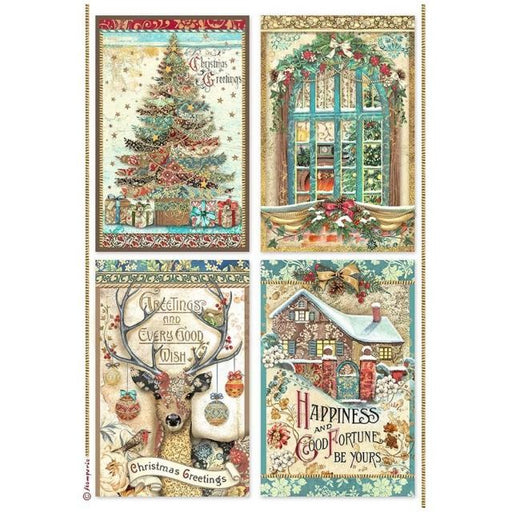 STAMPERIA A4 RICE PAPER PACKED - CHRISTMAS GREETINGS 4 CAR - DFSA4796