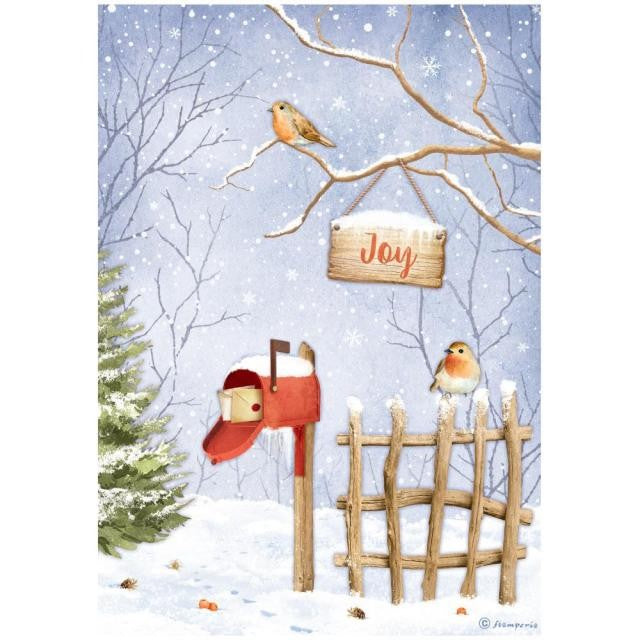 STAMPERIA A4 RICE PAPER PACKED - WINTER VALLEY JOY BIRDS - DFSA4798