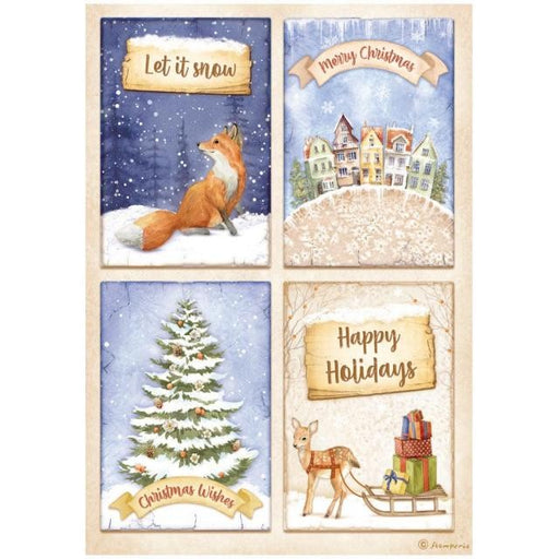STAMPERIA A4 RICE PAPER PACKED - WINTER VALLEY 4 CARDS FOX - DFSA4802