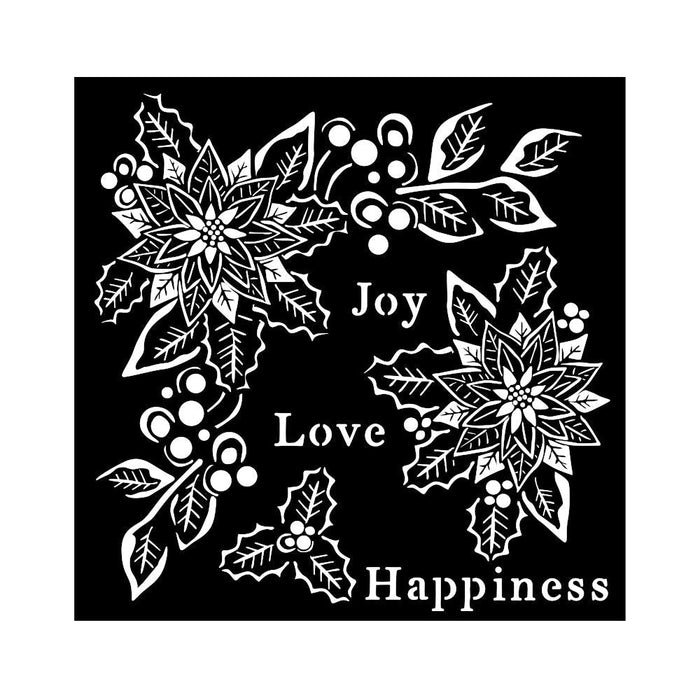 STAMPERIA STENCIL 18CM X 18CM -CHRISTMAS JOY LOVE HAPPI - KSTDQ89