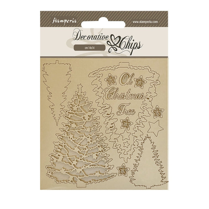 STAMPERIA DECORATIVE CHIPS CM 14X14 CHRISTMAS TREE - SCB178
