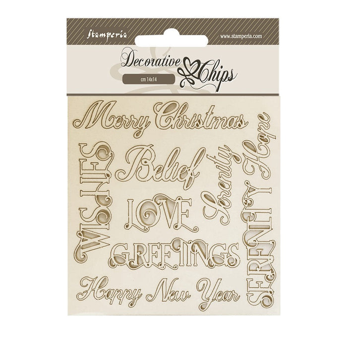 STAMPERIA DECORATIVE CHIPS CM 14X14 CHRISTMAS WRITINGS - SCB181