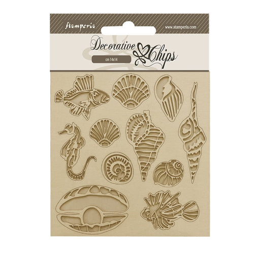 STAMPERIA DECORATIVE CHIPS CM 14X14-SONGS OF THE SEA SHELLS - SCB186