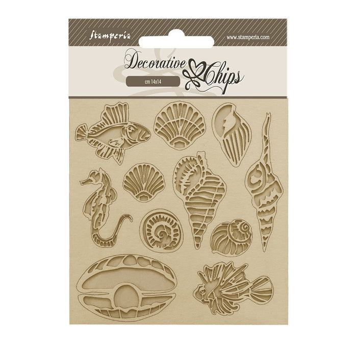 STAMPERIA DECORATIVE CHIPS CM 14X14-SONGS OF THE SEA SHELLS - SCB186
