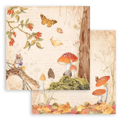 STAMPERIA 12X12 PAPER DOUBLE FACE-WOODLAND MUSHROOM - SBB959
