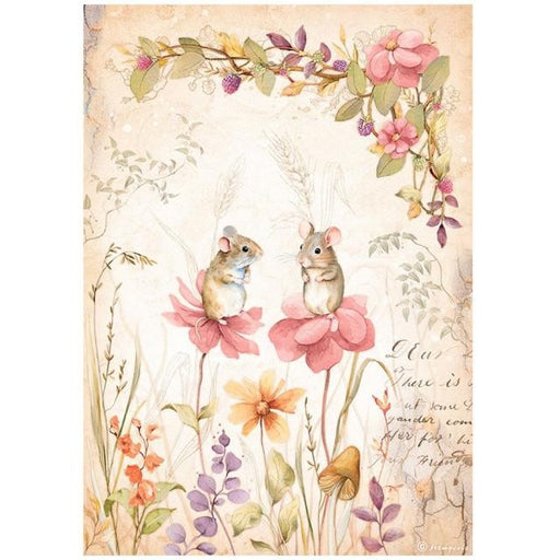 STAMPERIA A4 RICE PAPER PACKED - WOODLAND MICE AND FLOWERS - DFSA4815