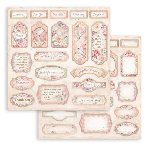 STAMPERIA 12X12 PAPER DOUBLE FACE - ROMANCE FOREVER TAGS - SBB973