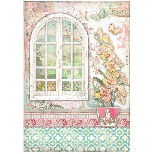 STAMPERIA A4 RICE PAPER PACKED - ORCHIDS AND CATS WINDOW -DFSA4850