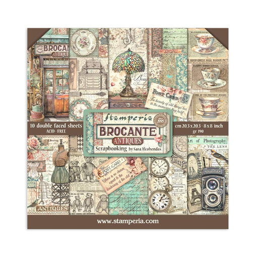 STAMPERIA 8 X 8 PAPER PAD  DOUBLE FACE- BROCANTE ANTIQUES -  SBBS100